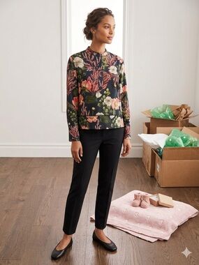 Black Floral Long-Sleeve Blouse